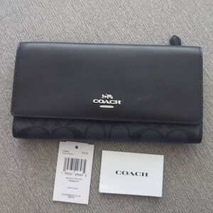COACH Slim trifold wallet singature canvas smoke black